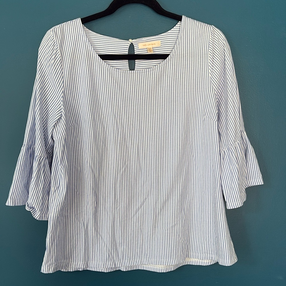 Skies Are Blue Light Blue Striped Blouse